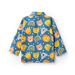 Babyhug Cotton Woven Full Sleeves Front Open Shirt & Pyjama Co-Ords Night Suit With Rainbow & Animal Print - Blue