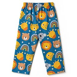 Babyhug Cotton Woven Full Sleeves Front Open Shirt & Pyjama Co-Ords Night Suit With Rainbow & Animal Print - Blue
