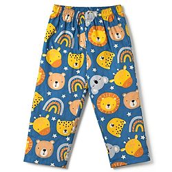 Babyhug Cotton Woven Full Sleeves Front Open Shirt & Pyjama Co-Ords Night Suit With Rainbow & Animal Print - Blue