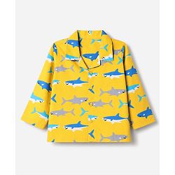 Babyhug 100% Cotton Woven Full Sleeves Co-Ords Shirt & Pyjama Night Suit with Shark Print - Yellow