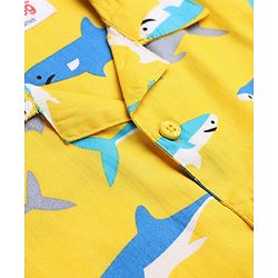 Babyhug 100% Cotton Woven Full Sleeves Co-Ords Shirt & Pyjama Night Suit with Shark Print - Yellow