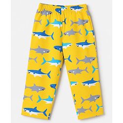 Babyhug 100% Cotton Woven Full Sleeves Co-Ords Shirt & Pyjama Night Suit with Shark Print - Yellow