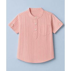 Babyhug Cotton Woven Half sleeves Striped Shirt & Shorts Set - Pink