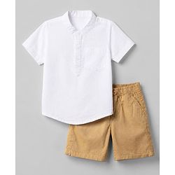 Babyhug Cotton Woven Half Sleeves Solid Shirt & Shorts Set - White