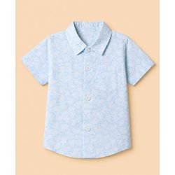 Babyhug Cotton Woven Half Sleeves Shirt and Shorts Set with Floral Print in Light Blue