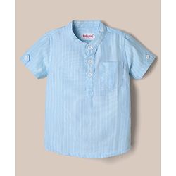 Babyhug Woven Half Sleeves Shirt and Shorts Set With Striped Print - Blue & White