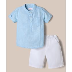 Babyhug Woven Half Sleeves Shirt and Shorts Set With Striped Print - Blue & White