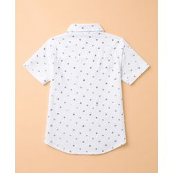 Babyhug Cotton Woven Half Sleeves Shirt and Shorts Set With Leaf Print - White