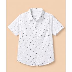 Babyhug Cotton Woven Half Sleeves Shirt and Shorts Set With Leaf Print - White