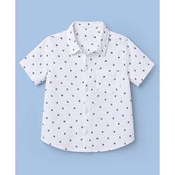Babyhug Cotton Woven Half Sleeves Printed Shirt and Shorts Set - White & Black