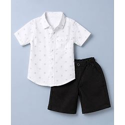 Babyhug Cotton Woven Half Sleeves Printed Shirt and Shorts Set - White