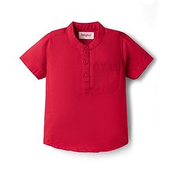 Babyhug Cotton Woven Denim Half Sleeves Shirt & Shorts Set - Red & Blue