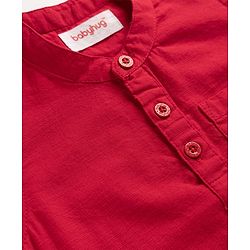 Babyhug Cotton Woven Denim Half Sleeves Shirt & Shorts Set - Red & Blue