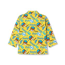 Babyhug Cotton Woven Front Open Full Sleeves Co-ord Shirt & Pajama Night Suit with Tiger & Varsity Numeric Print - Yellow