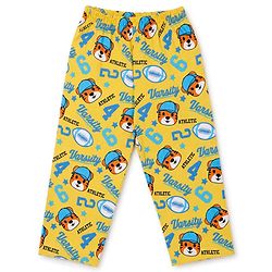 Babyhug Cotton Woven Front Open Full Sleeves Co-ord Shirt & Pajama Night Suit with Tiger & Varsity Numeric Print - Yellow