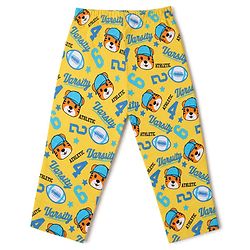 Babyhug Cotton Woven Front Open Full Sleeves Co-ord Shirt & Pajama Night Suit with Tiger & Varsity Numeric Print - Yellow