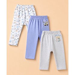 Babyhug Cotton Knit Full Length Diaper Leggings With Animal Print Pack of 3 - Blue Grey White