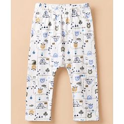 Babyhug Cotton Knit Full Length Diaper Leggings With Animal Print Pack of 3 - Blue Grey White