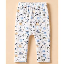 Babyhug Cotton Knit Full Length Diaper Leggings With Animal Print Pack of 3 - Blue Grey White