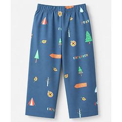 Babyhug 100% Cotton Woven Full Sleeves Co-Ords Shirt & Pyjama Night Suit with Camping Print - Navy Blue