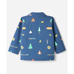 Babyhug 100% Cotton Woven Full Sleeves Co-Ords Shirt & Pyjama Night Suit with Camping Print - Navy Blue