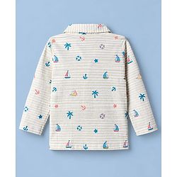 Babyhug Cotton Knit Full Sleeeves Front Open Co Ords Shirt & Pyjama Night Suit With Nautical Theme Print - Brown