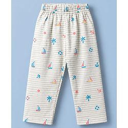 Babyhug Cotton Knit Full Sleeeves Front Open Co Ords Shirt & Pyjama Night Suit With Nautical Theme Print - Brown