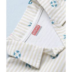 Babyhug Cotton Knit Full Sleeeves Front Open Co Ords Shirt & Pyjama Night Suit With Nautical Theme Print - Brown