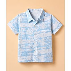 Babyhug Single Jersey Cotton Knit Half Sleeves Printed Shirt and Shorts Co-Ords Set - Light Blue