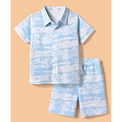 Babyhug Single Jersey Cotton Knit Half Sleeves Printed Shirt and Shorts Co-Ords Set - Light Blue