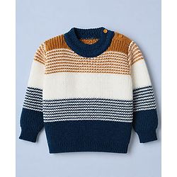 Babyhug Knit Sweater Set with Full Sleeves and Stripes Design in Royal Blue