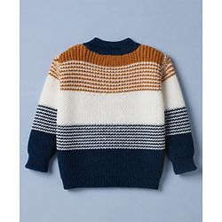 Babyhug Knit Sweater Set with Full Sleeves and Stripes Design in Royal Blue