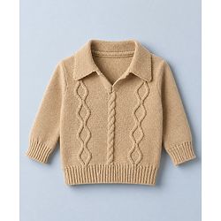 Babyhug Cable Knit Full Sleeves Sweater Set With Beanie Cap - Beige
