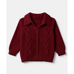 Babyhug Cable Knit Full Sleeves Sweater Set With Beanie Cap - Maroon