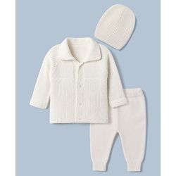 Babyhug Knit Solid Sweater Set in White