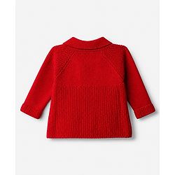 Babyhug Knit Full Raglan Sleeves Front Open Collared Sweater Set and Cap with - Red