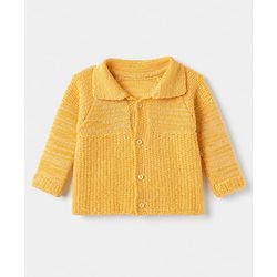 Babyhug Knit Front Open Sweater and Pant with Hat in Yellow