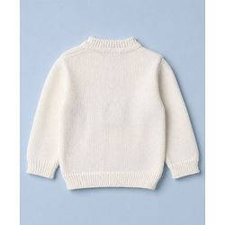 Babyhug Knit Full Sleeves Striped Sweater Set With Headband & Geometric Design - White