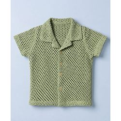 Babyhug 100% Cotton Woven Solid Crochet Shirt with T-Shirt Half Sleeves in Green