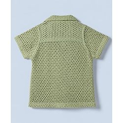 Babyhug 100% Cotton Woven Solid Crochet Shirt with T-Shirt Half Sleeves in Green