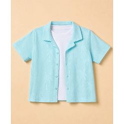 Babyhug 100% Cotton Woven Solid Crochet Shirt and T-Shirt with Half Sleeves and Palm Trees Print in Blue