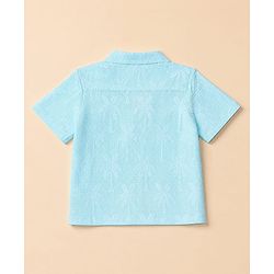 Babyhug 100% Cotton Woven Solid Crochet Shirt and T-Shirt with Half Sleeves and Palm Trees Print in Blue