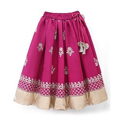 Babyhug Cotton Woven Half Sleeves Choli & Lehenga Set With Dupatta & Floral Embroidery - Pink