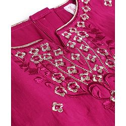 Babyhug Cotton Woven Half Sleeves Choli & Lehenga Set With Dupatta & Floral Embroidery - Pink