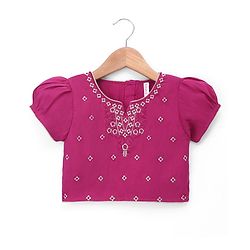 Babyhug Cotton Woven Half Sleeves Choli & Lehenga Set With Dupatta & Floral Embroidery - Pink