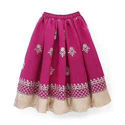 Babyhug Cotton Woven Half Sleeves Choli & Lehenga Set With Dupatta & Floral Embroidery - Pink