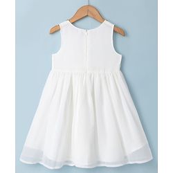 Babyhug Woven Fit & Flared Ethnic Dress and Jacket with Half Sleeves and Striped Georgett Embroidered Sequins - Off White
