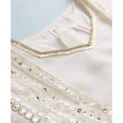 Babyhug Woven Fit & Flared Ethnic Dress and Jacket with Half Sleeves and Striped Georgett Embroidered Sequins - Off White