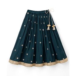 Babyhug Chiffon Woven Half Sleeves Floral Embroidered Choli & Lehenga Set With Dupatta - Navy Blue