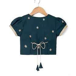 Babyhug Chiffon Woven Half Sleeves Floral Embroidered Choli & Lehenga Set With Dupatta - Navy Blue